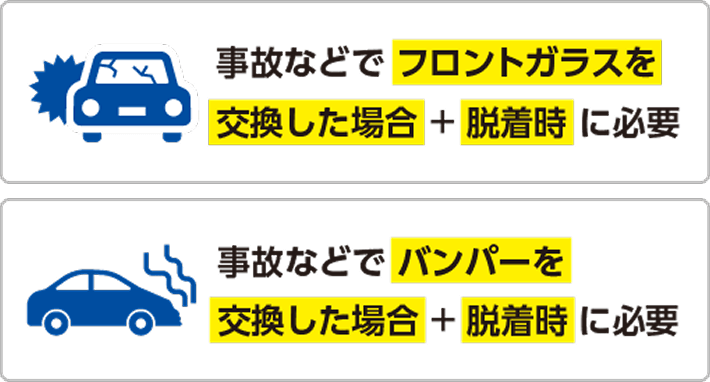 事故などでフロントガラスを交換した場合＋脱着時に必要｜事故などでバンパーを交換した場合＋脱着時に必要